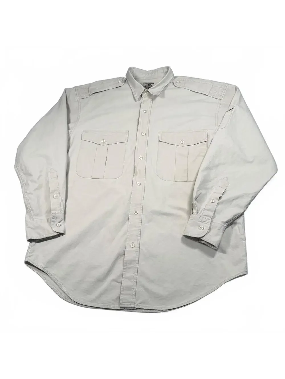 Vintage 90s Banana Republic Safari Travel Shirt Epaulette Khaki Size L Cotton
